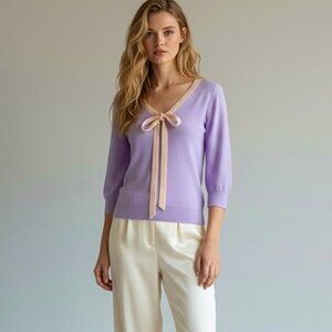 Authentic VTG Dolce & Gabbana Cashmere Sweater Sz 6 Purple Bow Coquette